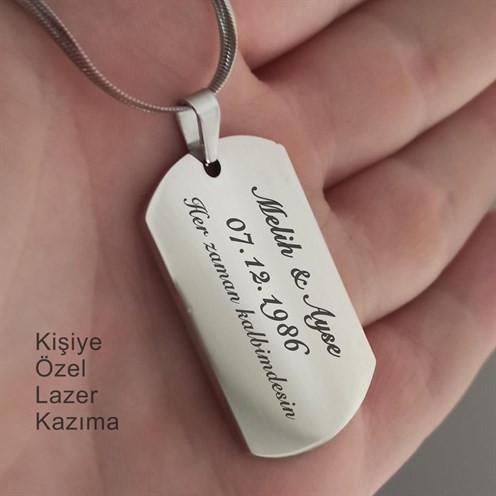Parlak Paslanmaz Çelik Dogtag İsim Yazılan Asker Künyesi Kolye 5mm