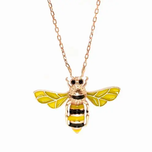 Women's Silver Necklace Bee Figured Rose Color Silver Necklace