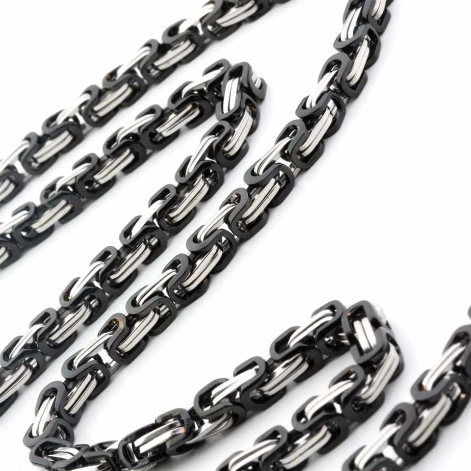 Siyah Beyaz Çelik Kral Erkek Zincir Kolye İnce Model