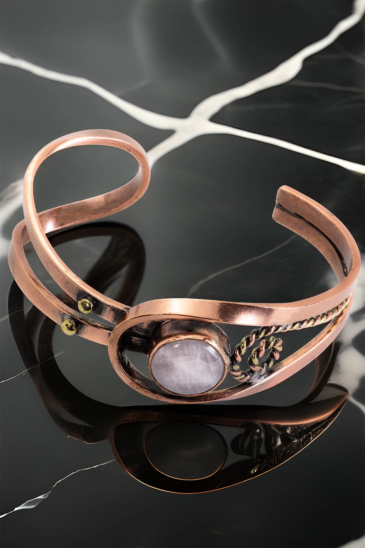 Erkek Çelik Bileklik - Odun Jasper Doğal Taş Çelik Bileklik