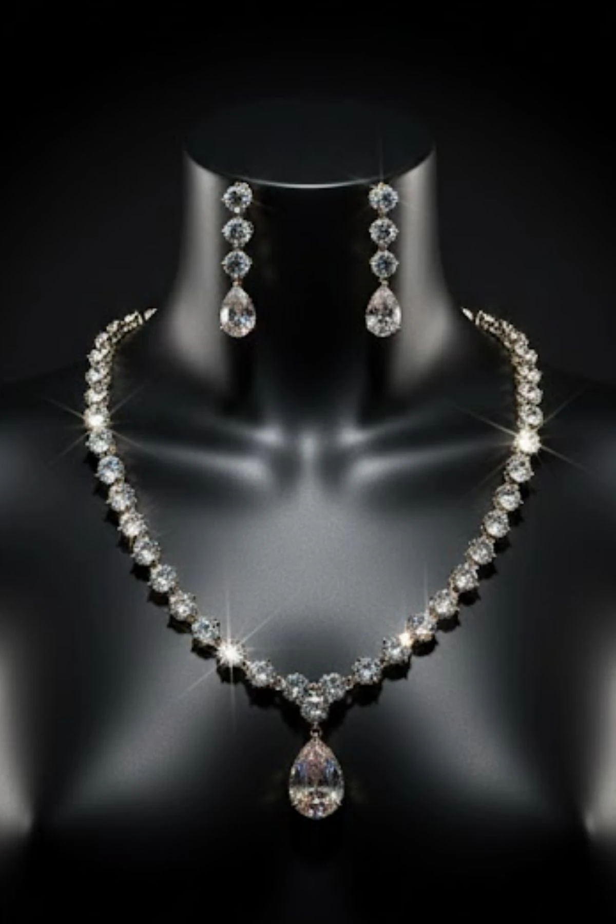 Kadın Bijuteri Kolye Küpe Set - Crystal Model Baget Taşlı Zarif Su Yolu Set