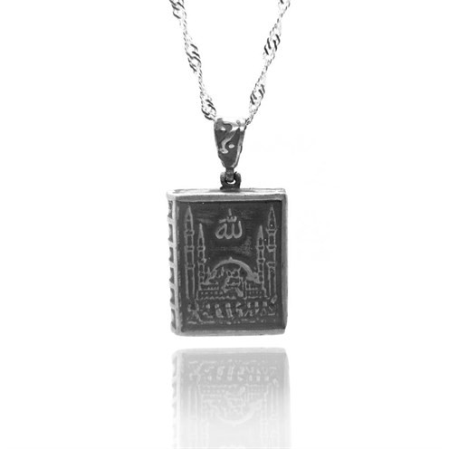Allah Yazılı Camii Motifli Kitap Bayan Gümüş Kolye Zincir GKLGMSLLHER