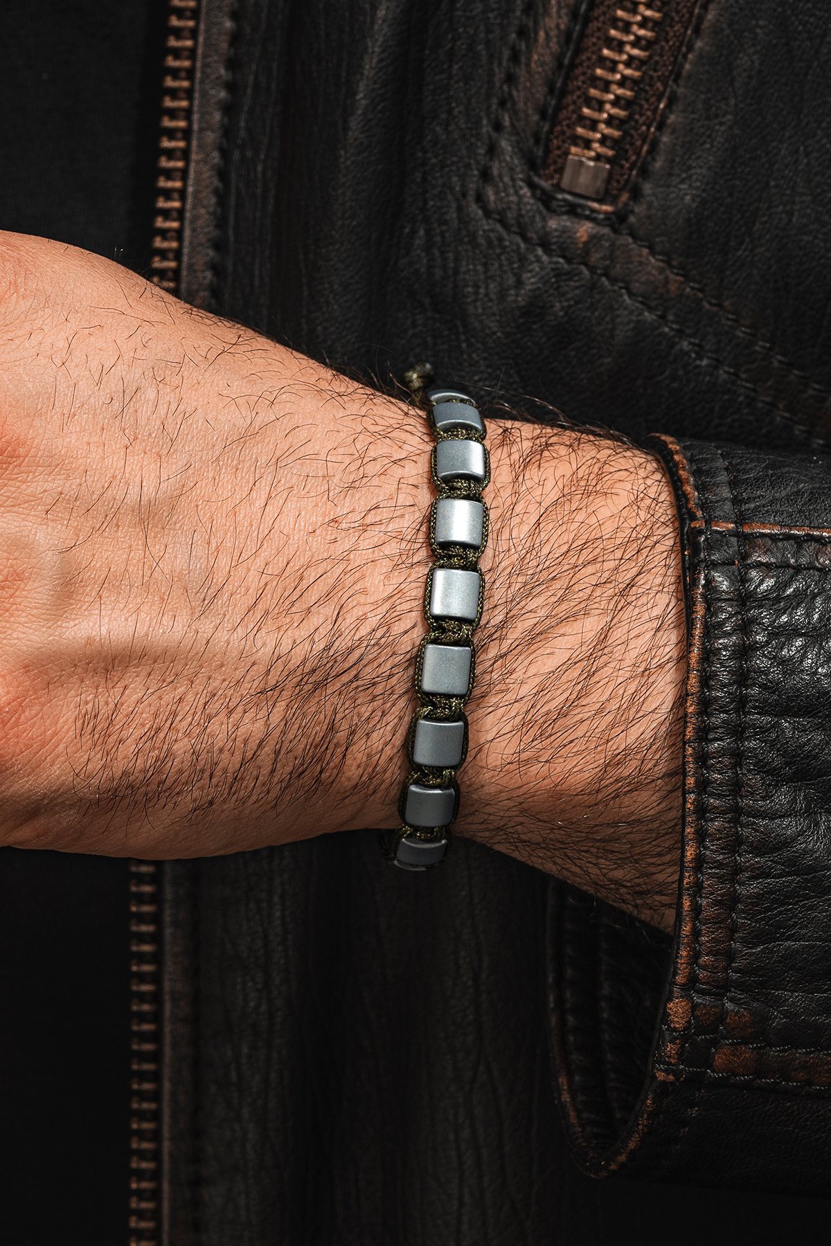 Erkek Kadın Doğal Taş Bileklik - Hematit Doğal Taşlı Sarı Makrome Model Unisex Bileklik