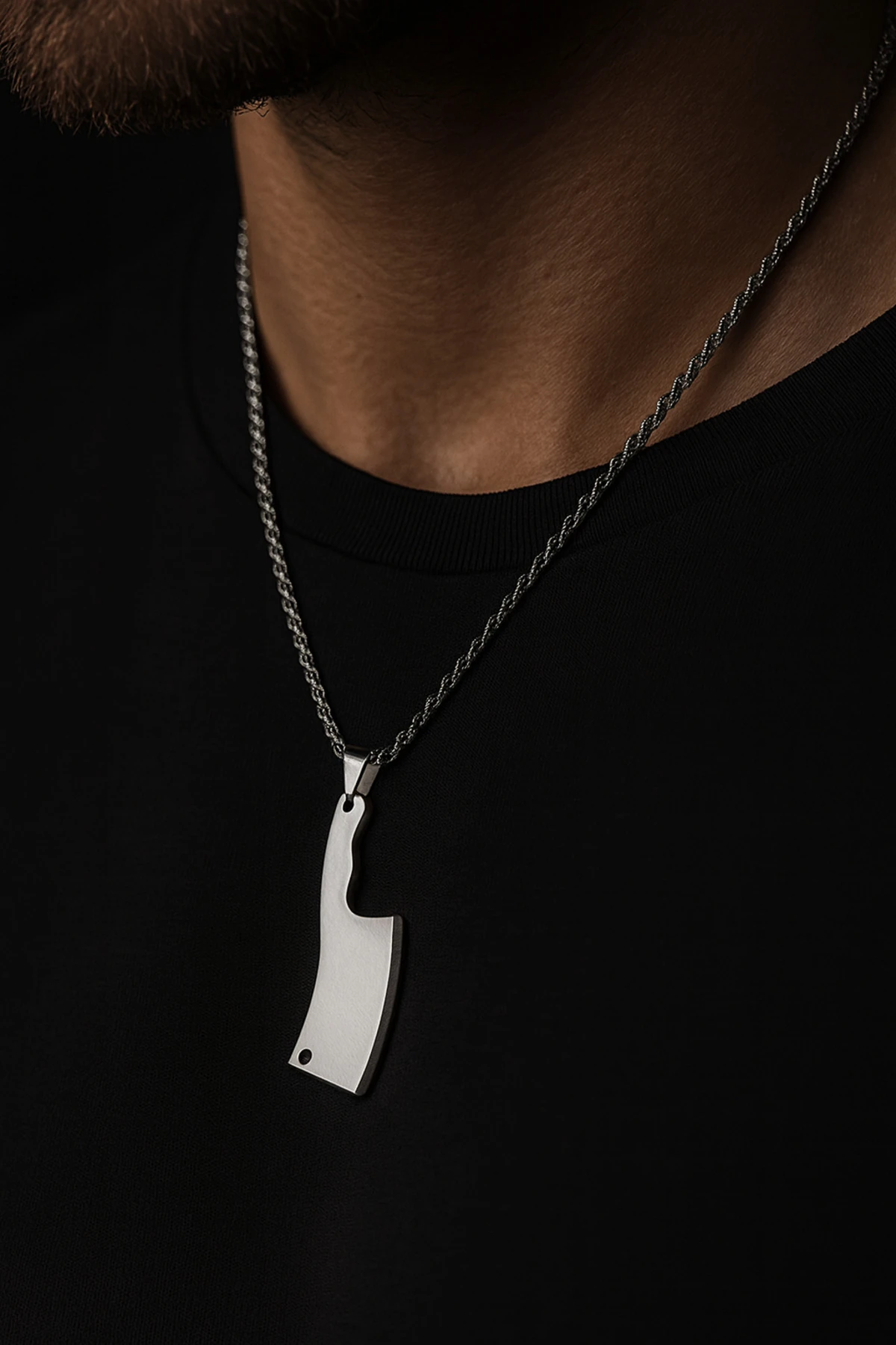 Erkek Çelik Kolye - Satır Motifli Burma Zincir Model Erkek Kolye