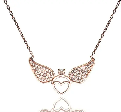 Solitaire Winged Heart Women's Silver Necklace Rose
