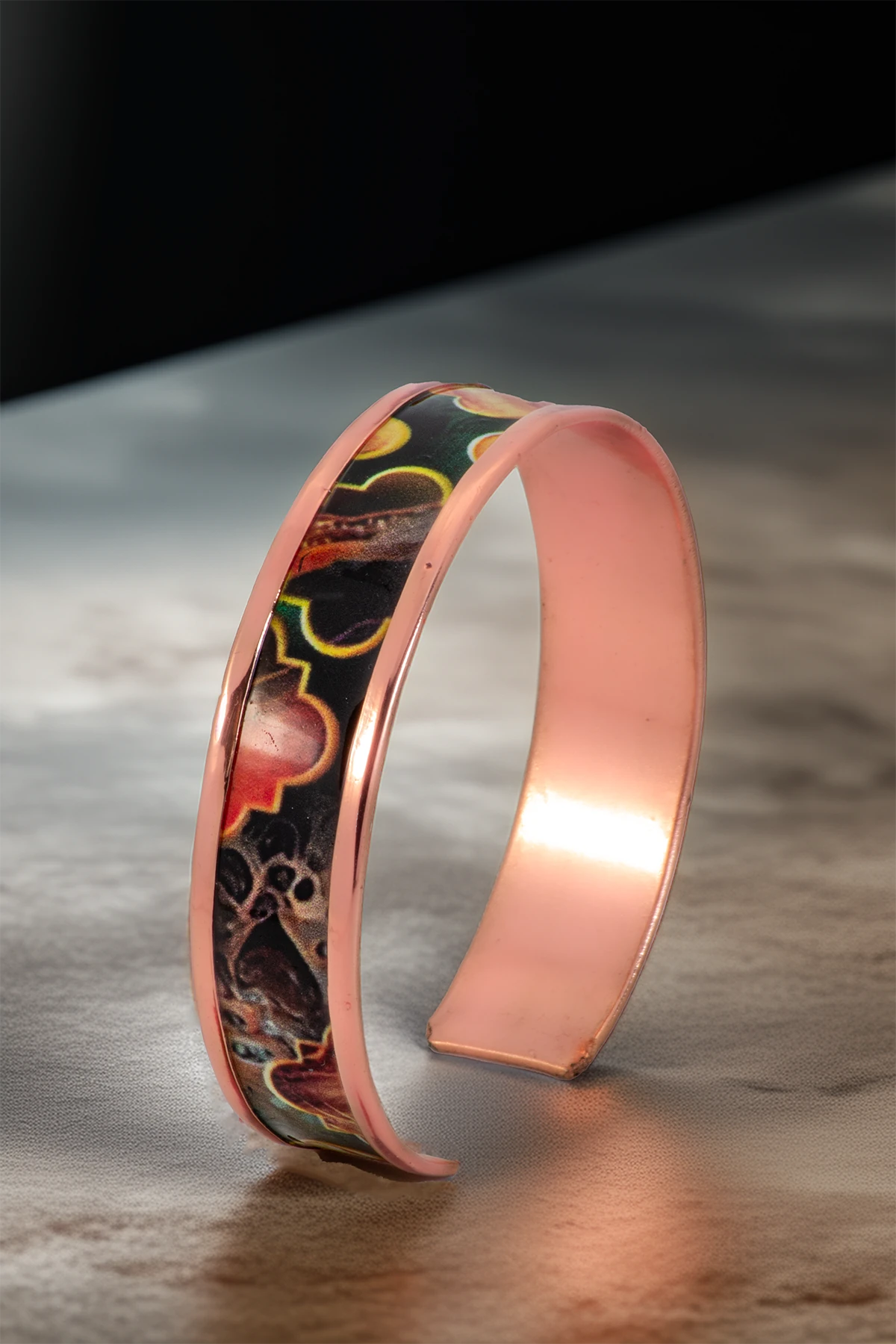 Kadın Bakır Bileklik Yüzük Set - Ester Model Özel Baskı Metal Kutu Ve Kuvars Taşı