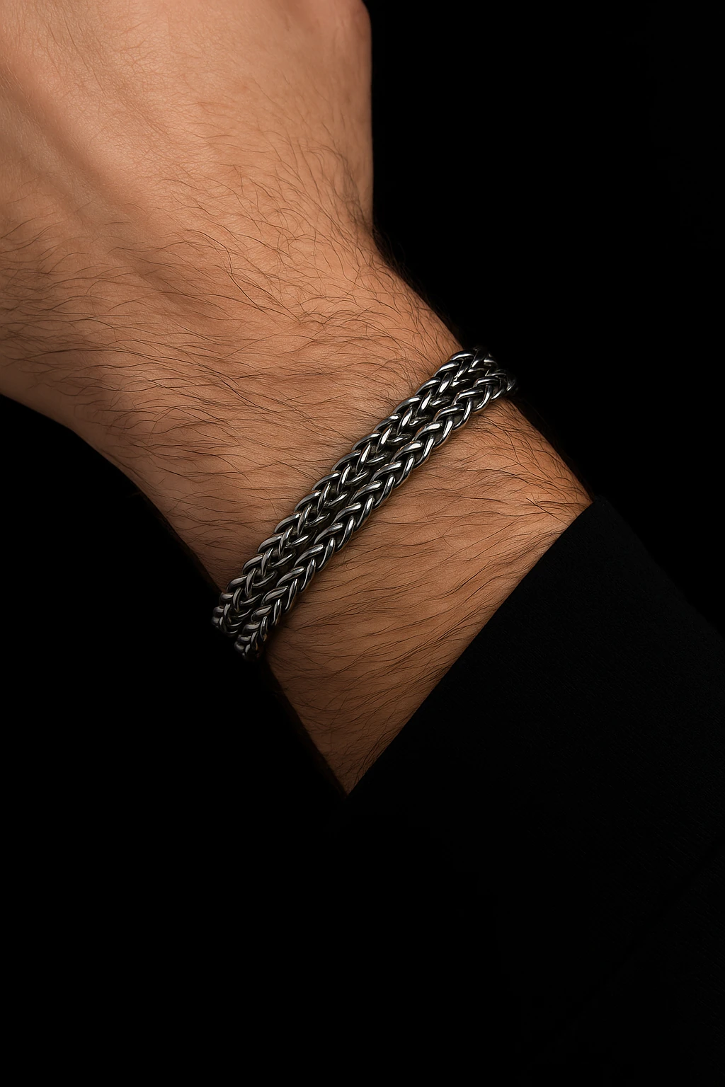 Erkek Çelik Kral Bileklik - Çift Sıra Kalın Zincir Model