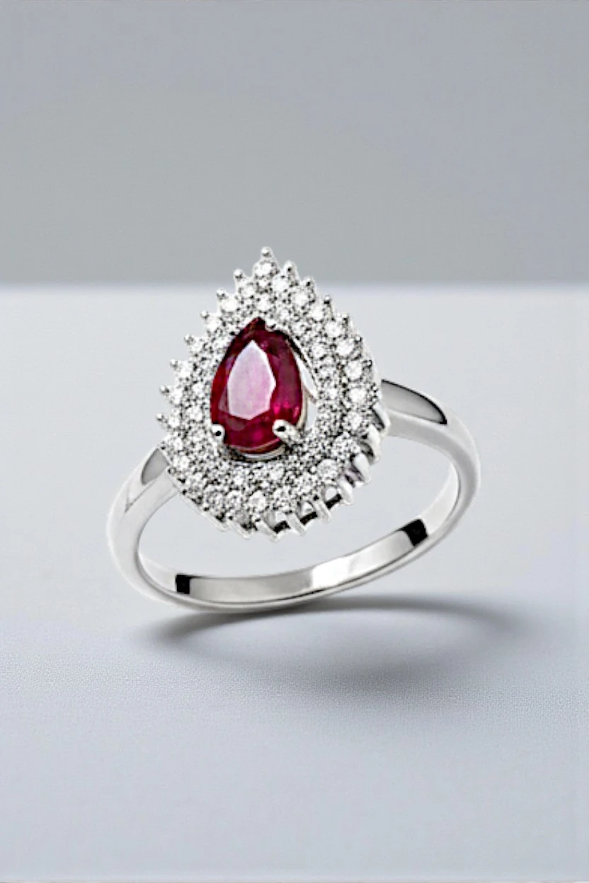 Çise Yakut Taşlı Gümüş Su Yolu Kadın Yüzük