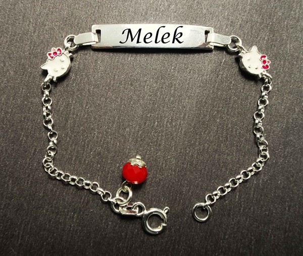 Hello Kitty Gümüş Kız Bebek Çocuk Künye Bileklik İsim Yazılır