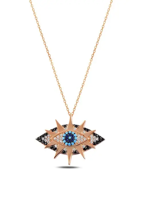 Mix Stone-set Rose Eye 6 Silver Women's Necklace GKLGOZMODL6-ROS