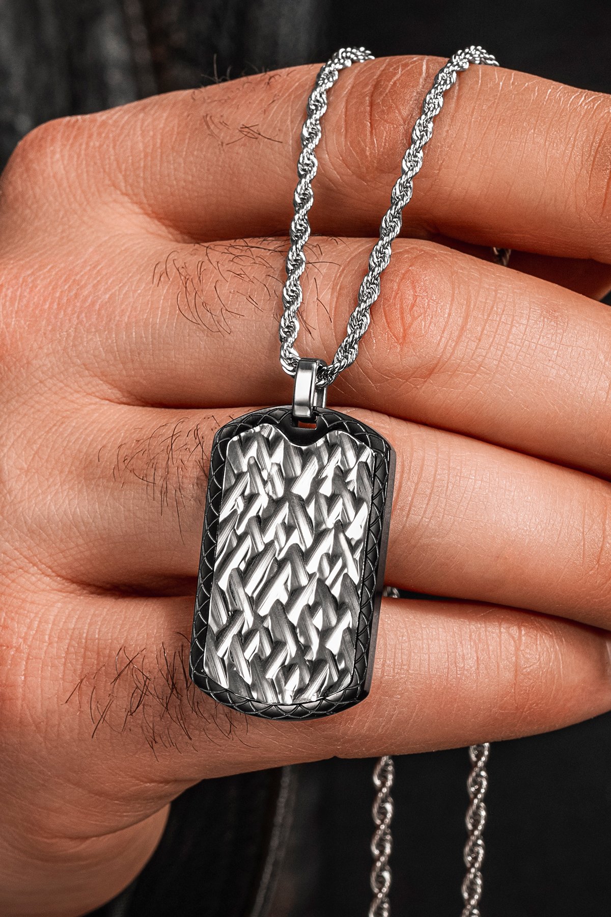 Steel Tag Burma Zincir Erkek Kolye - Asker Künyesi Desenli, Dövme Sanatı Uygulamalı, Paslanmaz Çelik