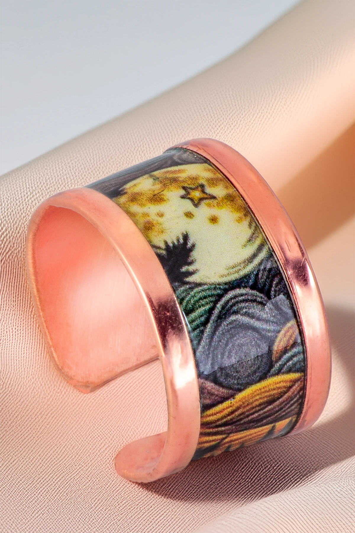 Kadın Bakır Yüzük - Space Model Özel Baskı Metal Kutu Ve Kuvars Taşı