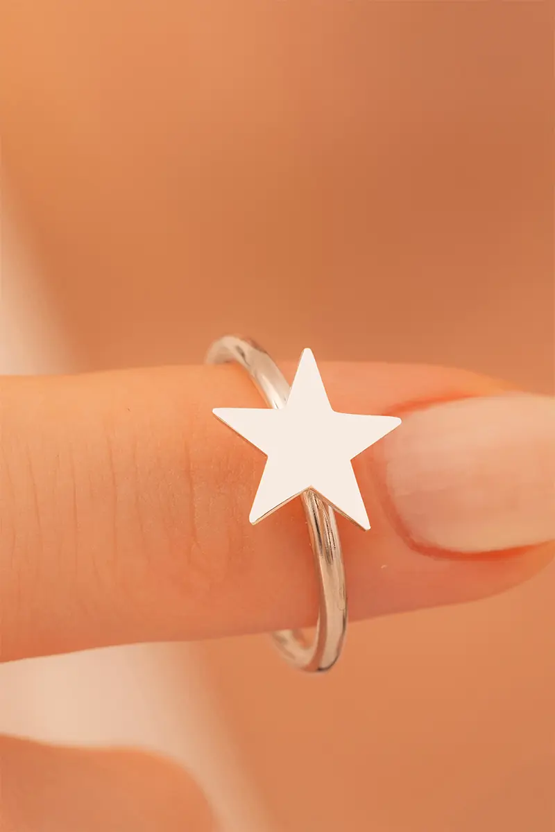 Women's Silver Ring Handcrafted Silver Star Motif Slim Women's Ring