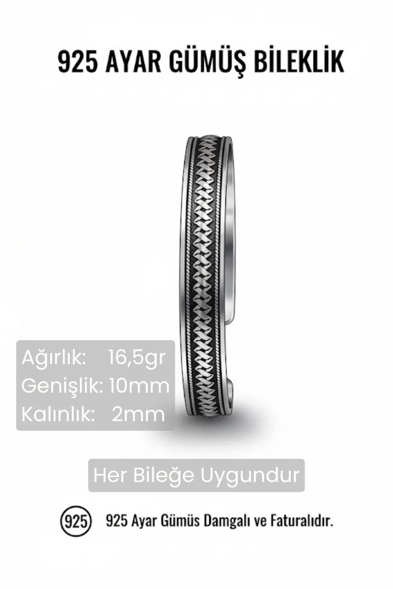 Erkek Gümüş Bileklik -Otantik Tasarım Erkek Gümüş Kelepçe Bileklik