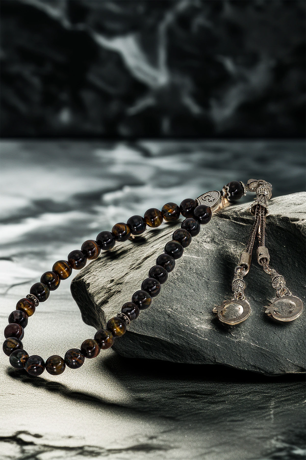 Erkek Doğal Taş Tespih - Doğal Karışık Renkli Kaplangözü Model 2 Taşlı Ortaboy Tesbih