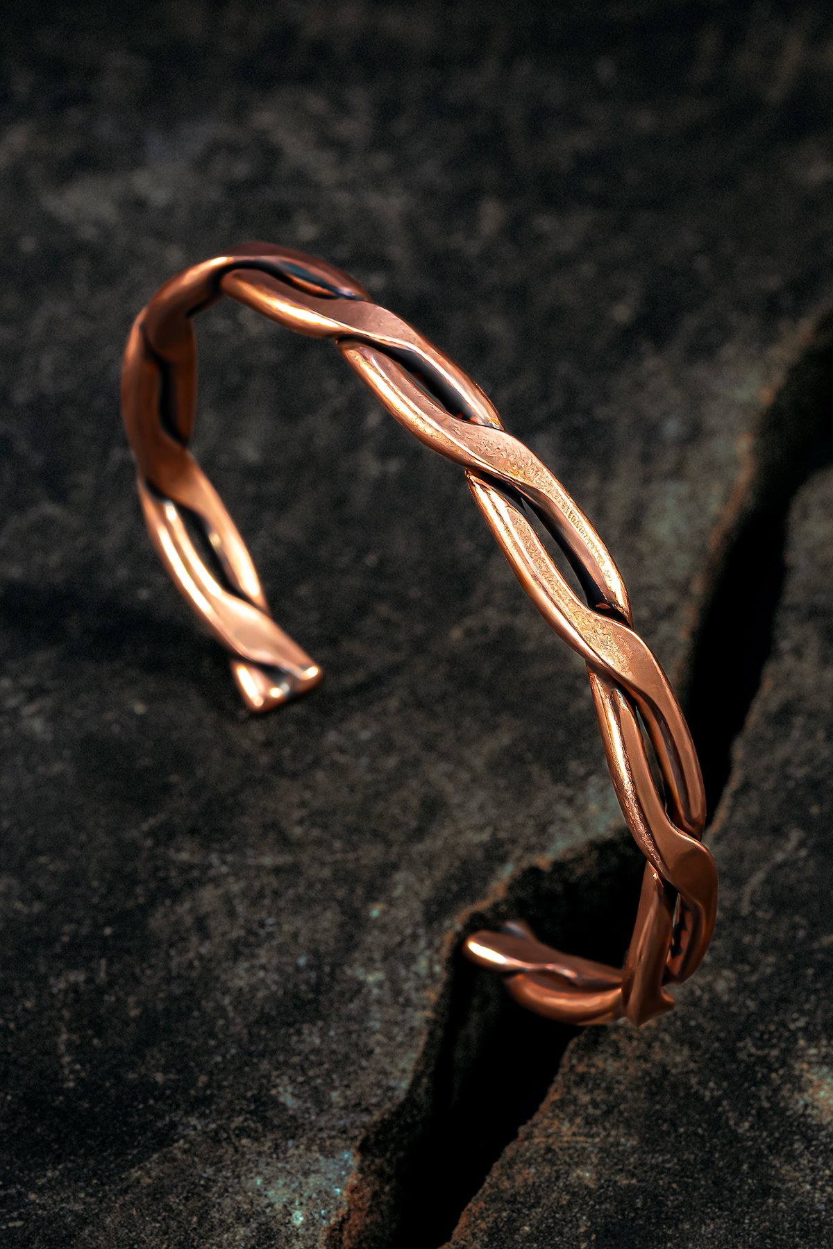 Copper Knit Bakır Kelepçe Bilezik Erkek Kadın Kuvars Taşı ve Metal Kutulu