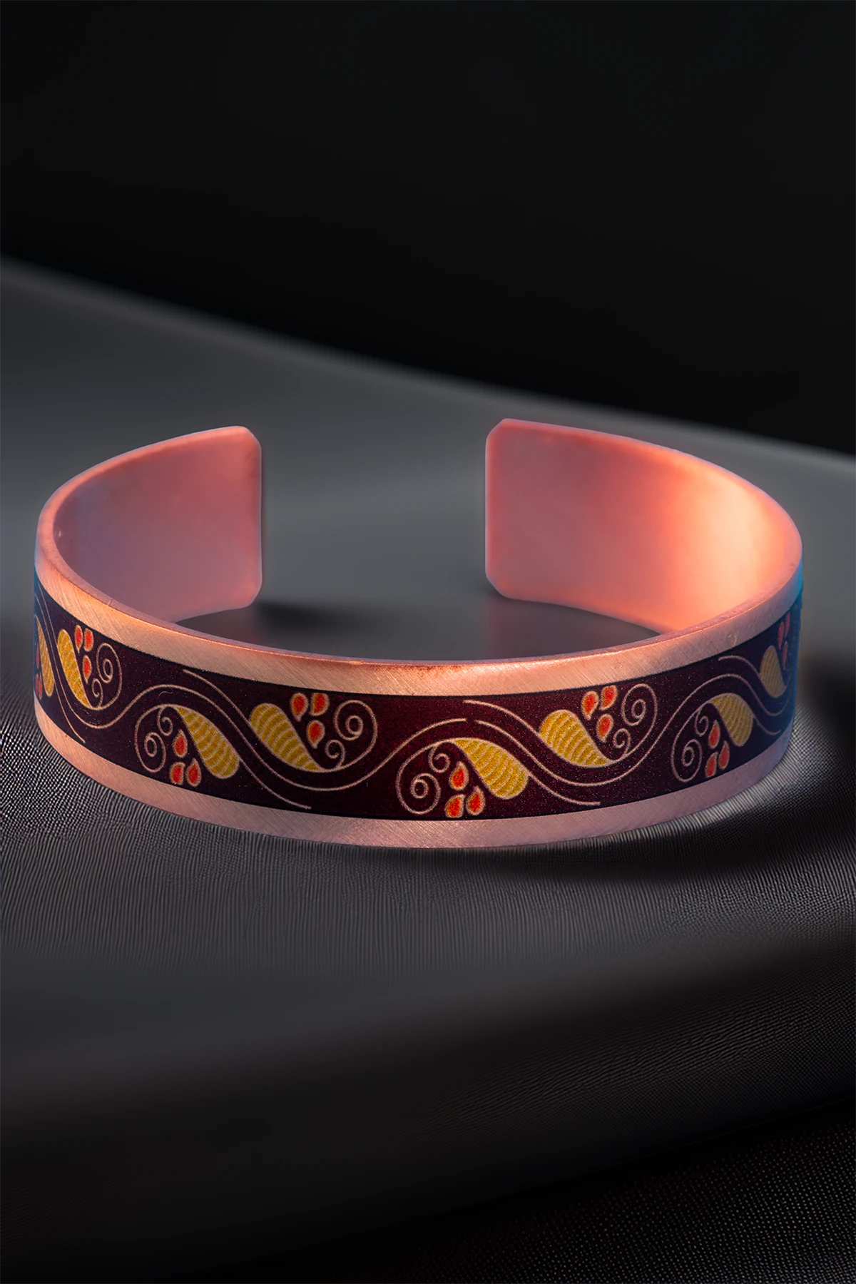 Kadın Bakır Bileklik Yüzük Set - Sonbahar Model Özel Baskı Metal Kutu Ve Kuvars Taşı