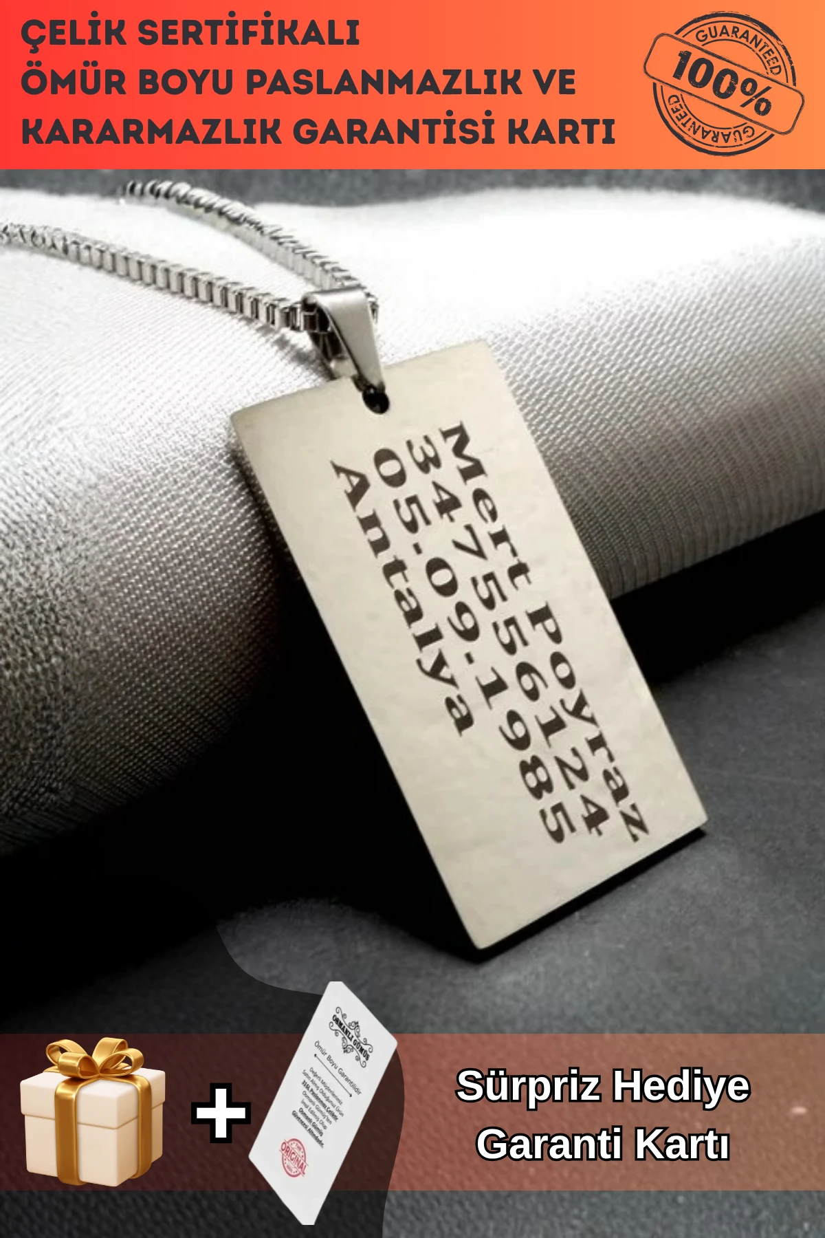 Dikdörtgen Lüks Model 316L Paslanmaz Çelik Asker Künyesi