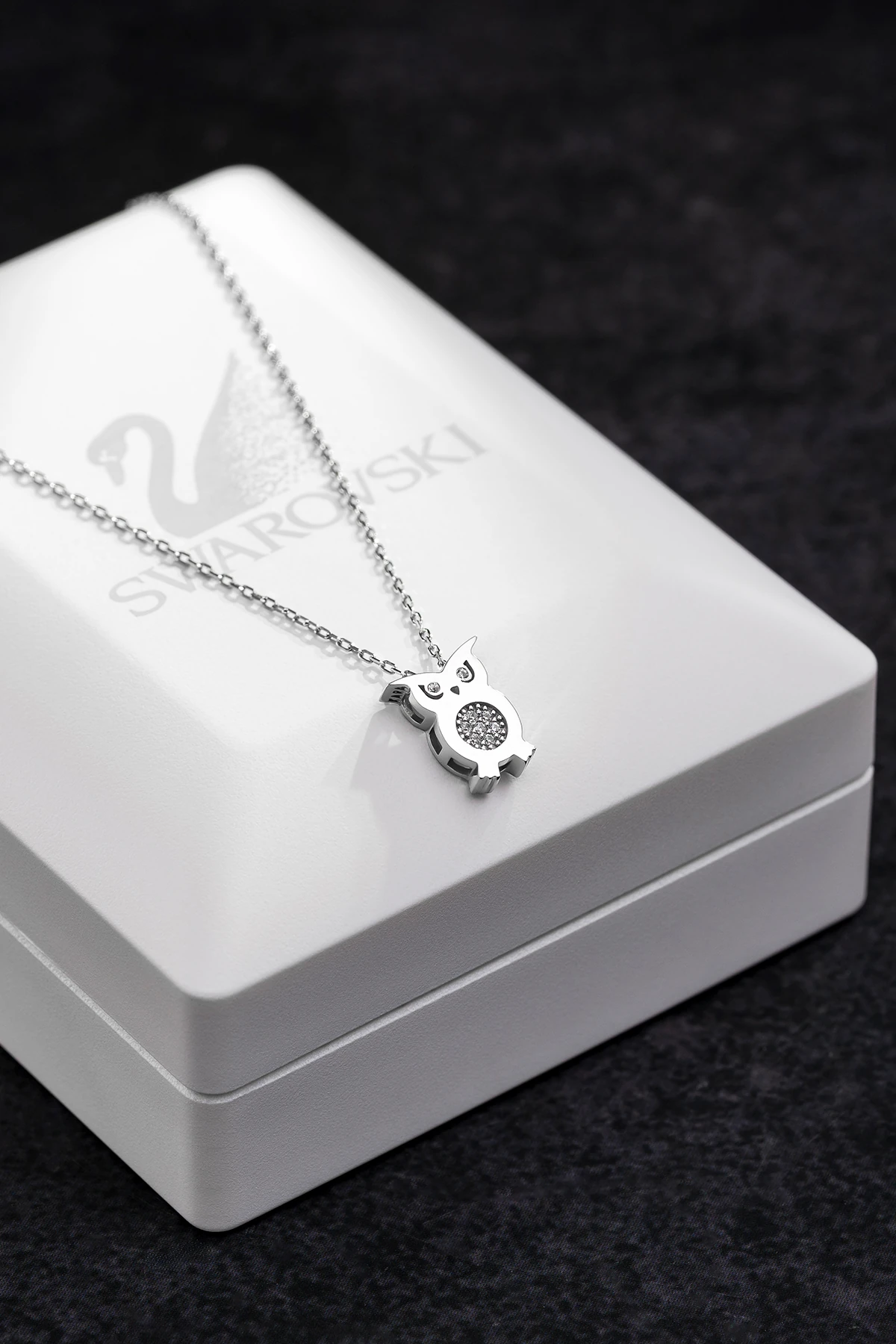 Kadın Gümüş Kolye - Swarovski Taşlı Zirconia Baykuş Motifli Kadın Kolye