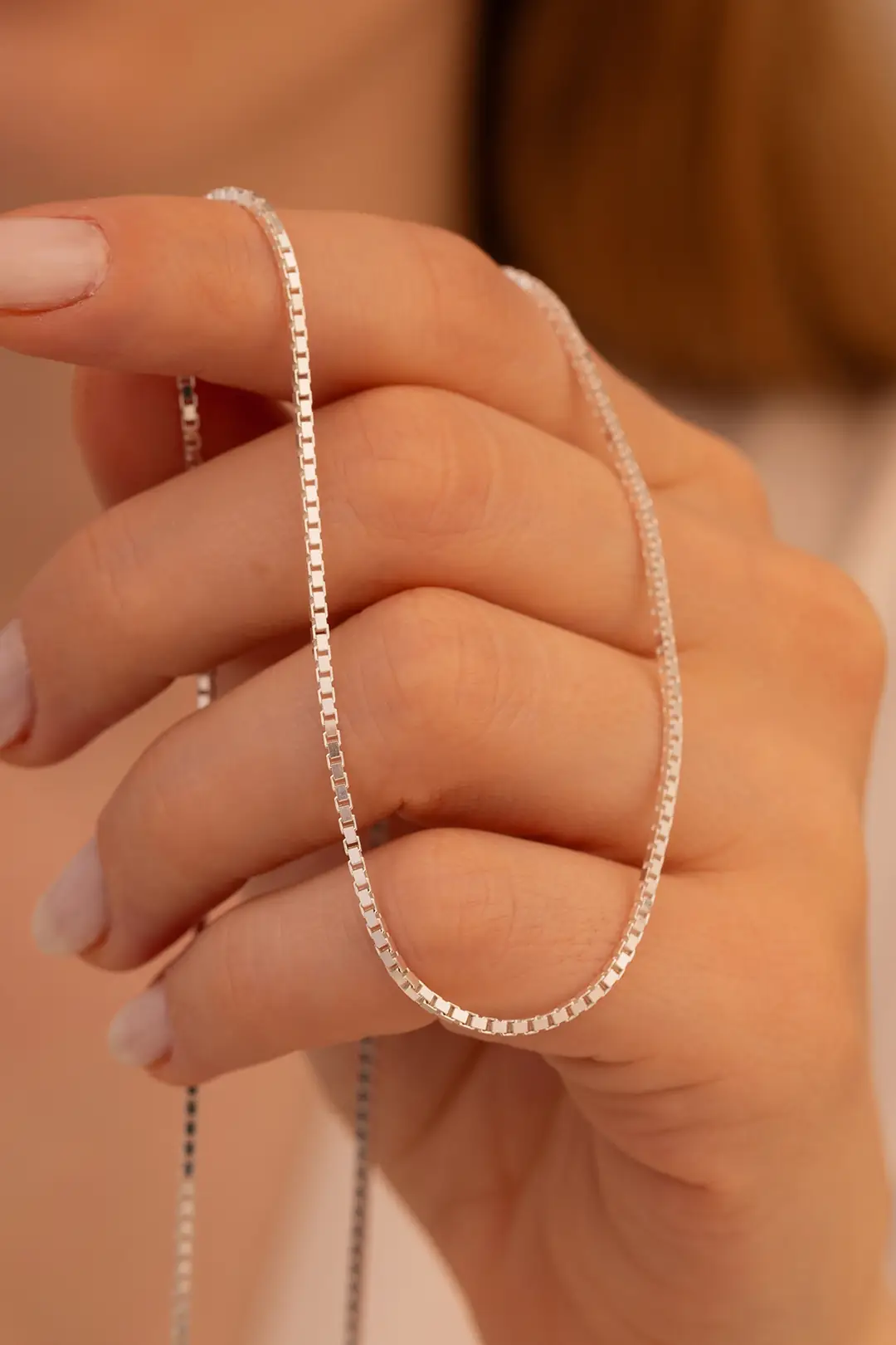 Women's Silver Necklace 925 K 1.5 mm Cube Chain Silver Necklace