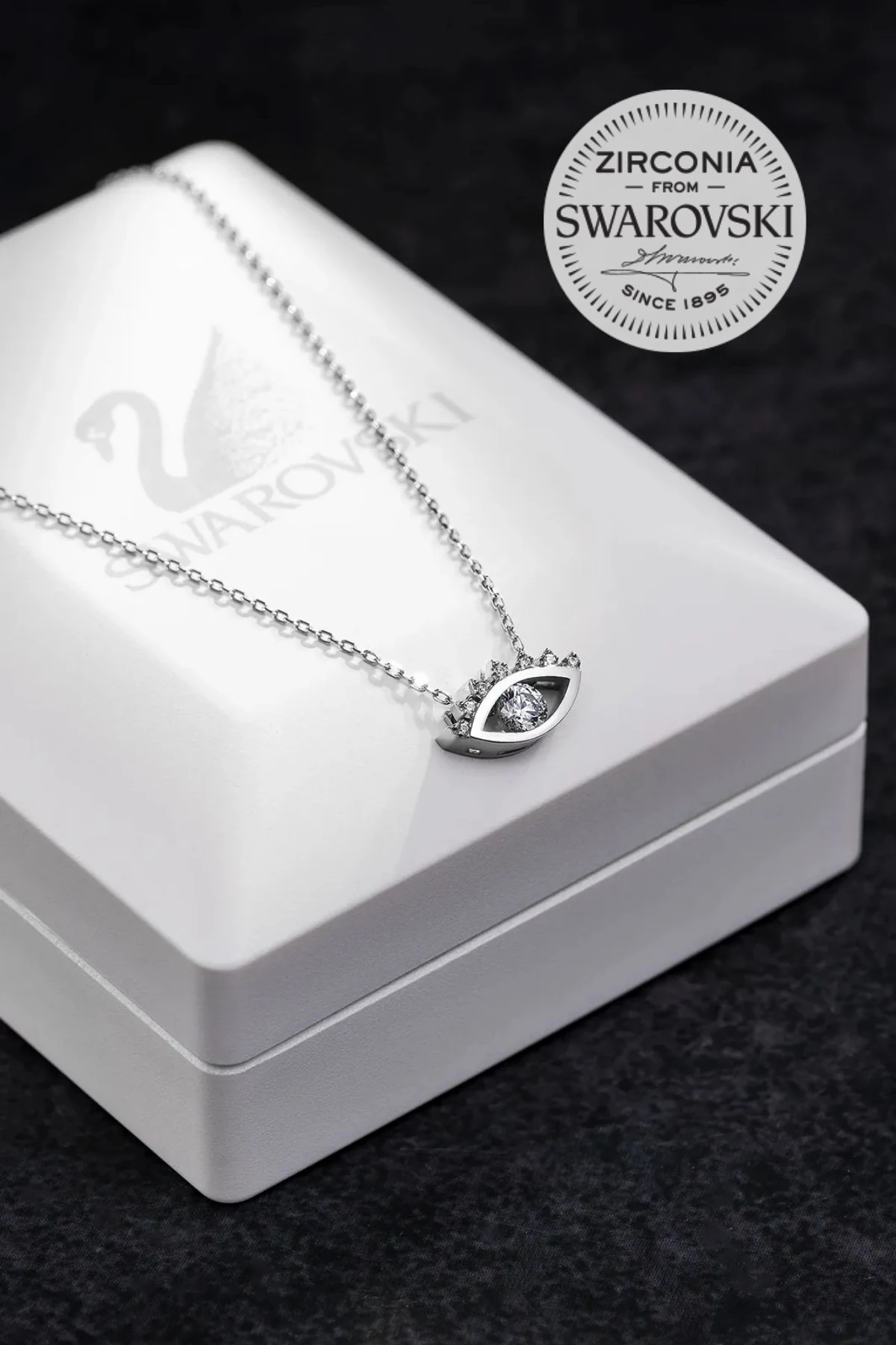 Kadın Gümüş Kolye - Swarovski Taşlı Zirconia Göz Motifli Kadın Kolye