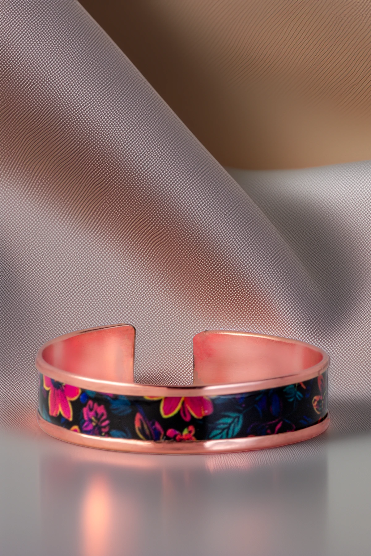 Kadın Bakır Bileklik Yüzük Set - Bianca Model Özel Baskı Metal Kutu Ve Doğal Taşlar