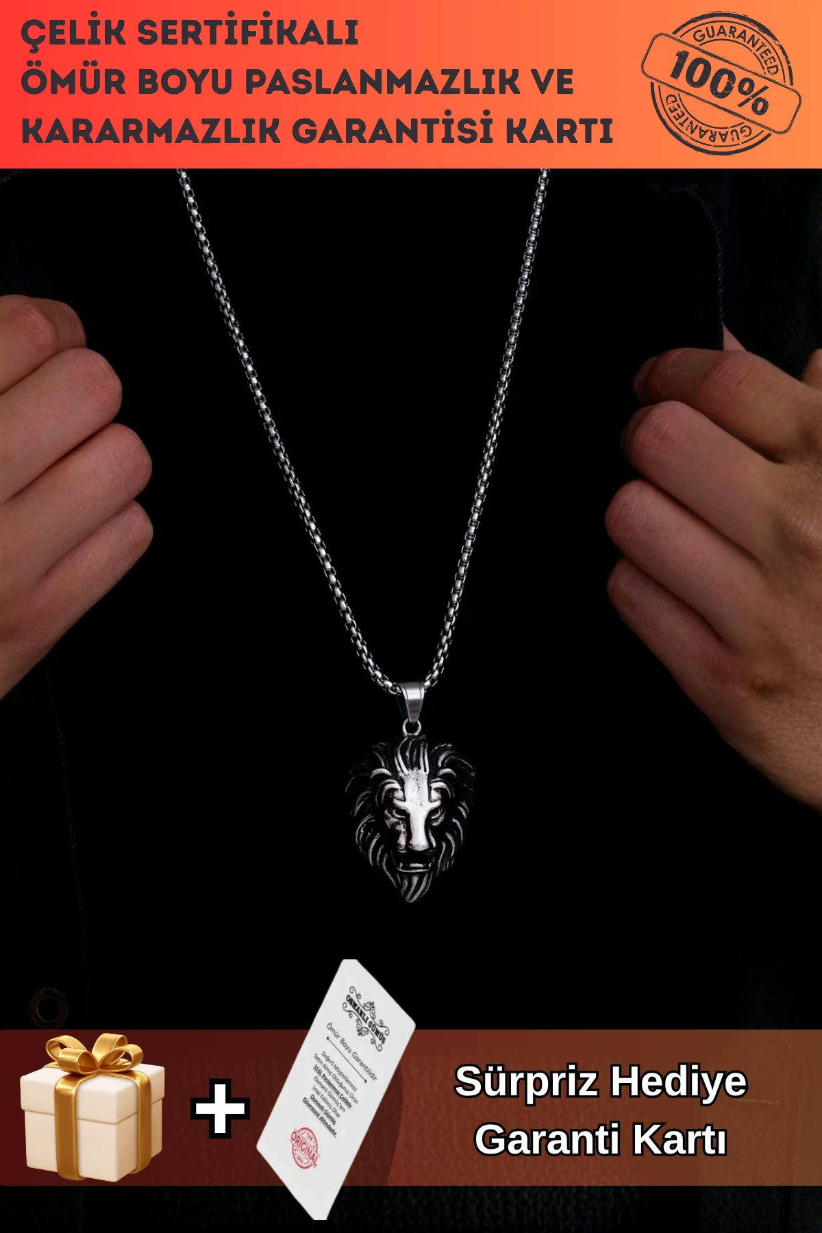 Aslan Başı Çelik Erkek Kolye Zincir