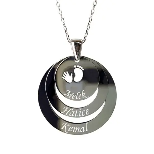 Personalized 3 Personalized Ayak İzi Women's Silver Necklace