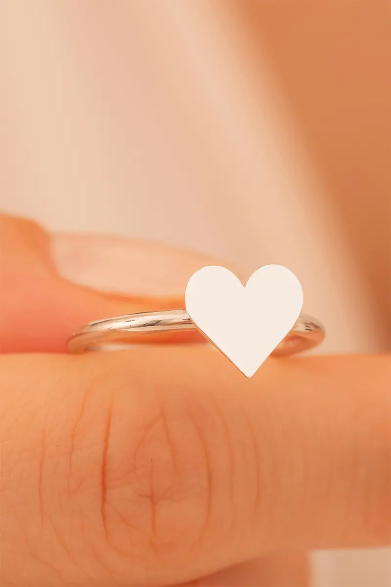 Women's Silver Ring Handcrafted Heart Motif Slim Women's Ring