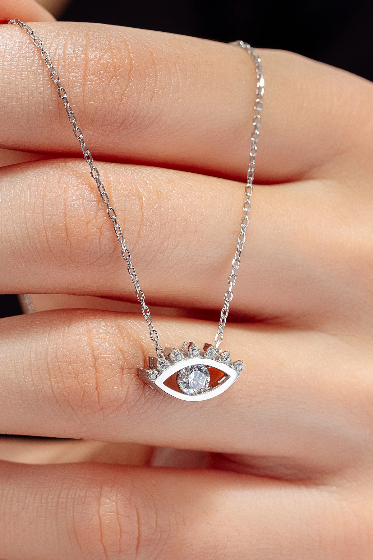 Kadın Gümüş Kolye - Swarovski Taşlı Zirconia Göz Motifli Kadın Kolye