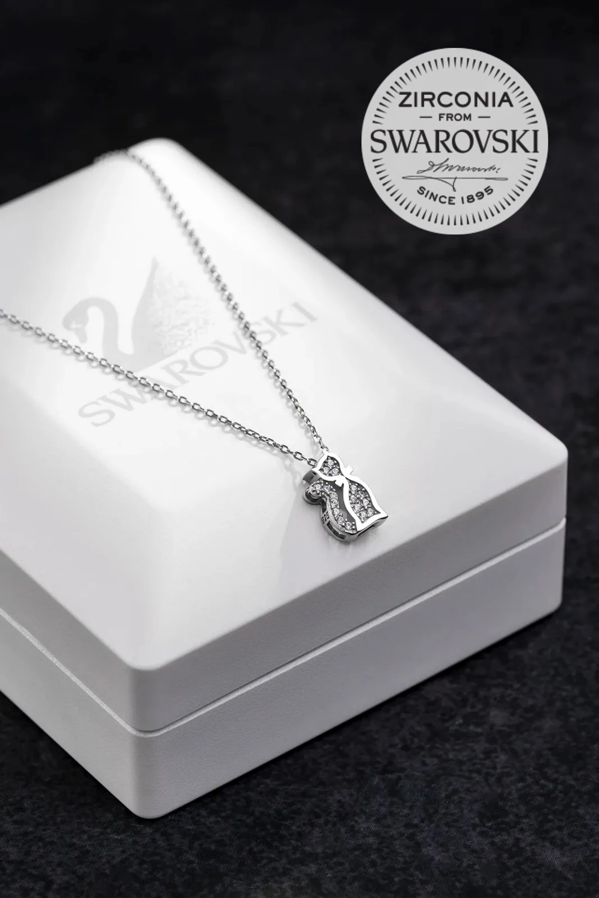 Kadın Gümüş Kolye - Swarovski Taşlı Full Zirconia Kedi Motifli Kadın Kolye