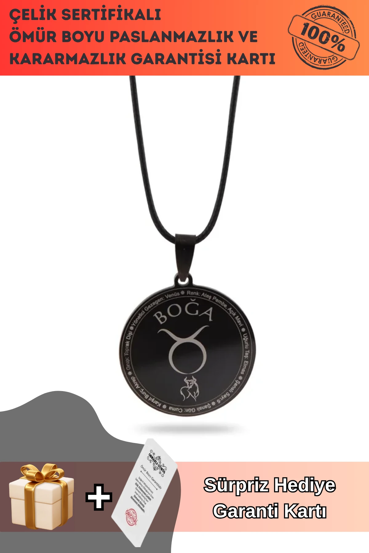 Boğa Burcu Kolyesi Kadın Erkek Çelik Deri Kolye CKLBOGADERI-SYH