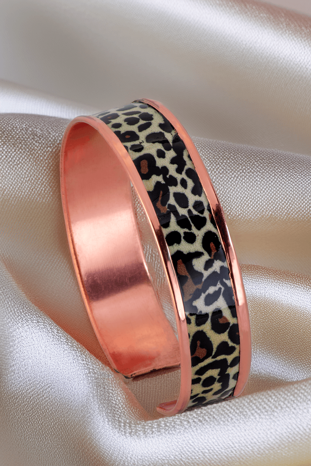 Kadın Bakır Bileklik Yüzük Set - Leopar Model Özel Baskı Metal Kutu Ve Kuvars Taşı