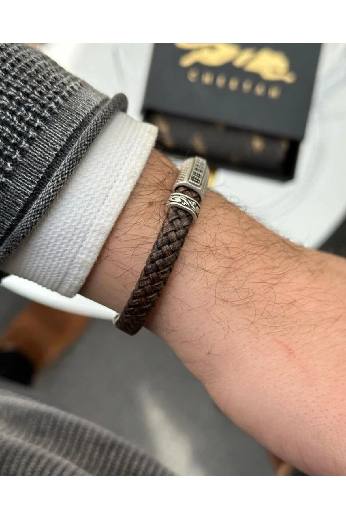 Erkek Bileklik - Deri Erkek Bileklik - Taşlı Erkek Bileklik - Taşlı Şerit Model-Bordo