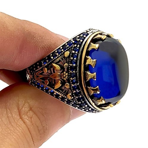 Safir Taşlı Otantik Tasarım Gümüş Erkek Yüzük