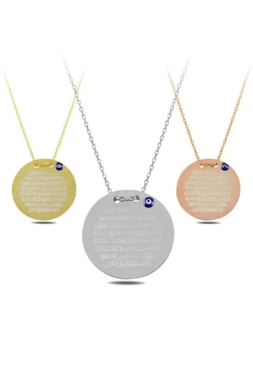 Evil Eyelu Ayat al-Kursi Engraved Women's Silver Necklace GKLNZRAYTL1-ROS-Rose Bronze