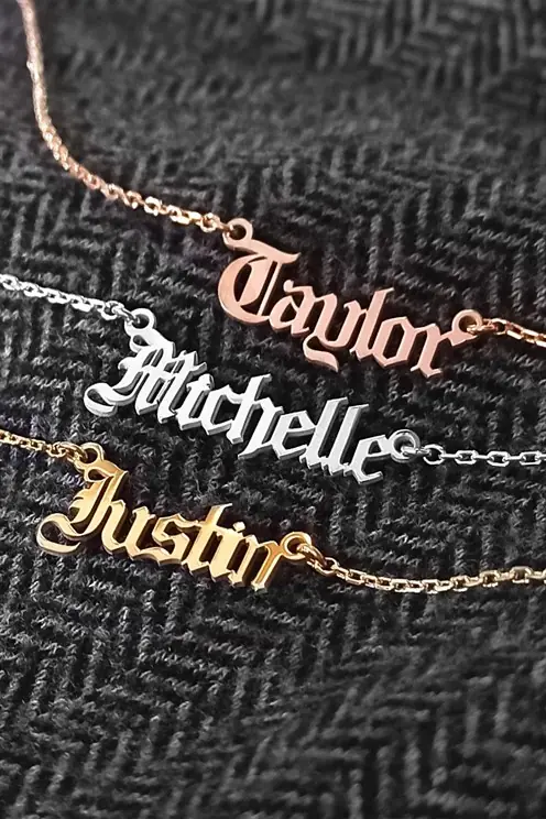Personalized Gotik Name Yazılan Silver Women's Necklace-Gümüş