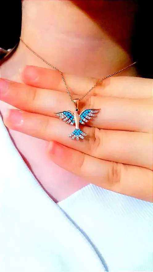 Women's Rose Color Zümrüdü Anka Bird Silver Necklace