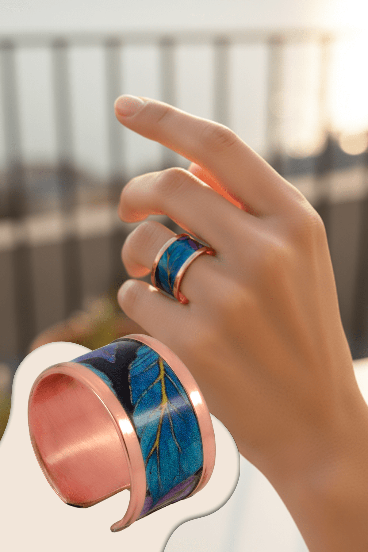 Kadın Bakır Yüzük - Elisa Model Özel Baskı Metal Kutu Ve Kuvars Taşı