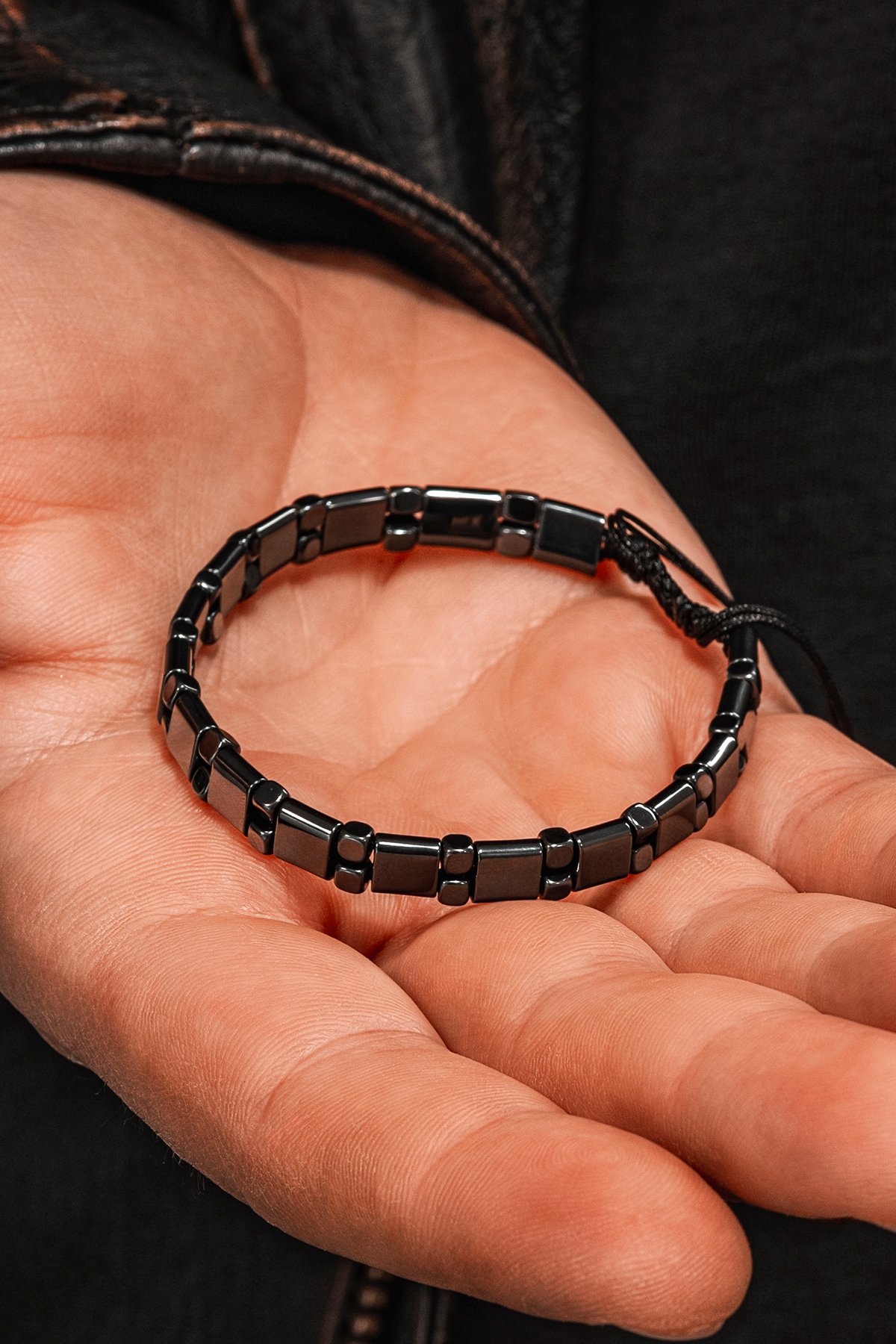 Erkek Kadın Doğal Taş Bileklik - Siyah Hematit Doğal Taşlı Makrome Model 5 Unisex Bileklik