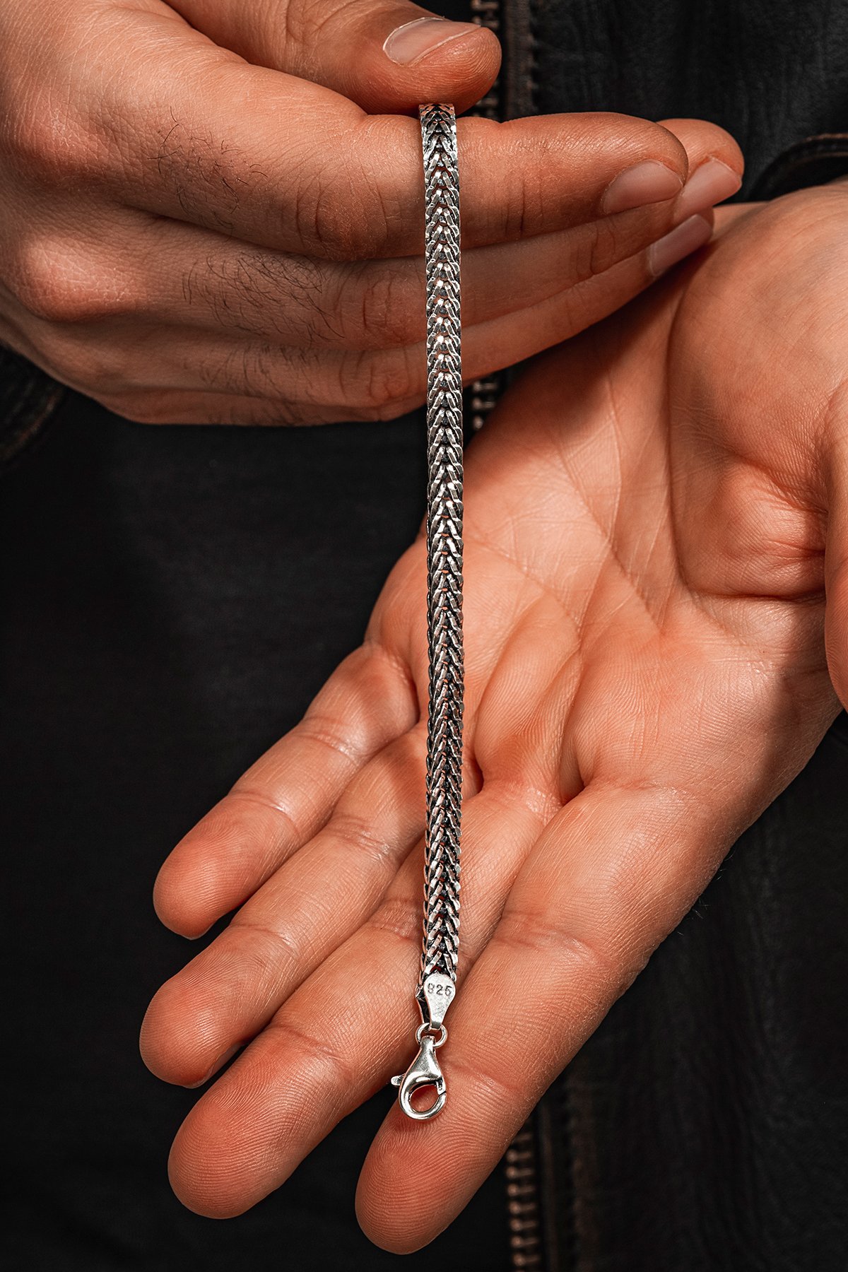 Erkek Gümüş Bileklik - 5mm Tilki Kuyruğu Yassı Model Gümüş Bileklik