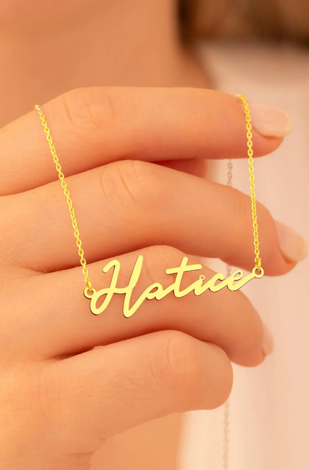 Women's Silver Necklace Gold Plated Hatice Engraved 925 K Silver Women's Necklace