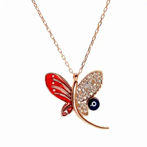 Evil Eyelu Dragonfly Women's Silver Necklace