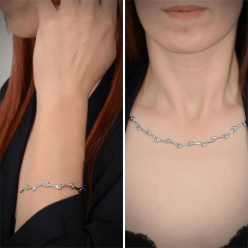Ayışığı Kalp Figür Model 925 Ayar Gümüş Su Yolu Set - Kolye, Bileklik - GTSAYISIGI1-GMS