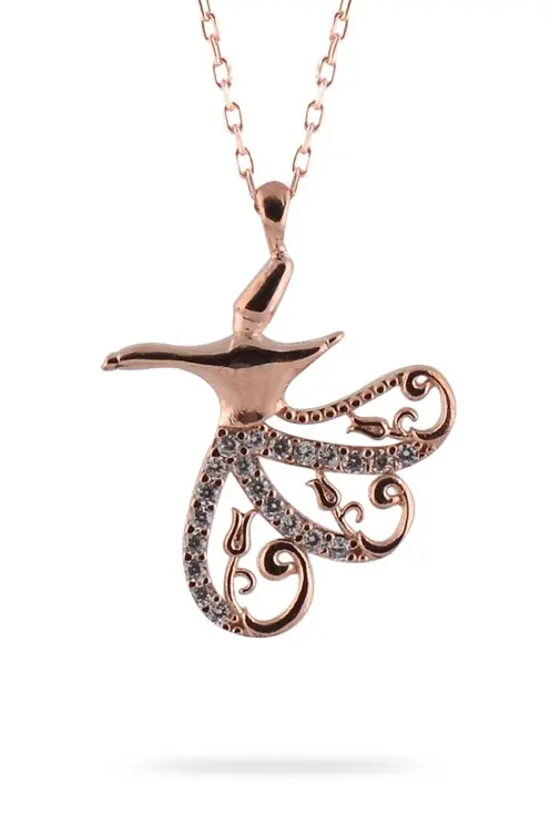 Tulip Motif Semazen Rose Gold Color 925 K Silver Women's Necklace GKLSEMAZENK-ROS