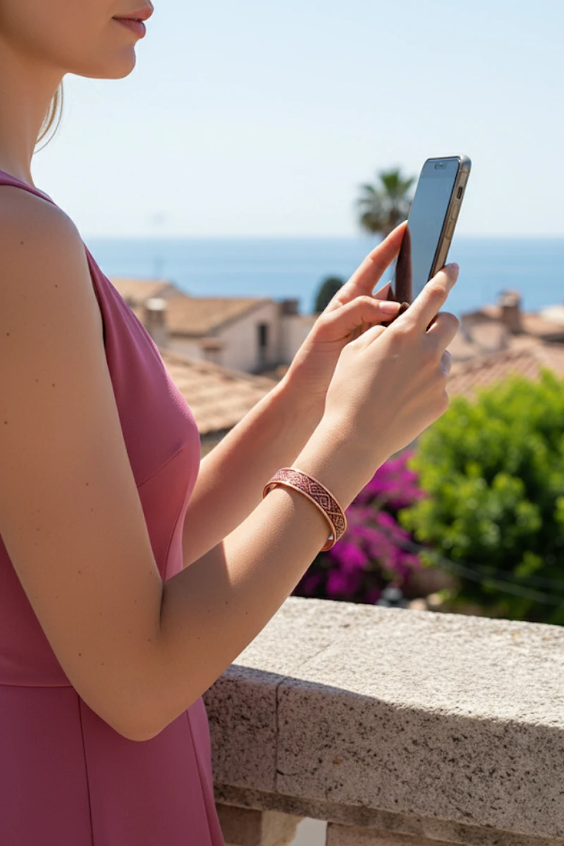 Kadın Bakır Bileklik Yüzük Set - Stella Model Özel Baskı Metal Kutu Ve Kuvars Taşı