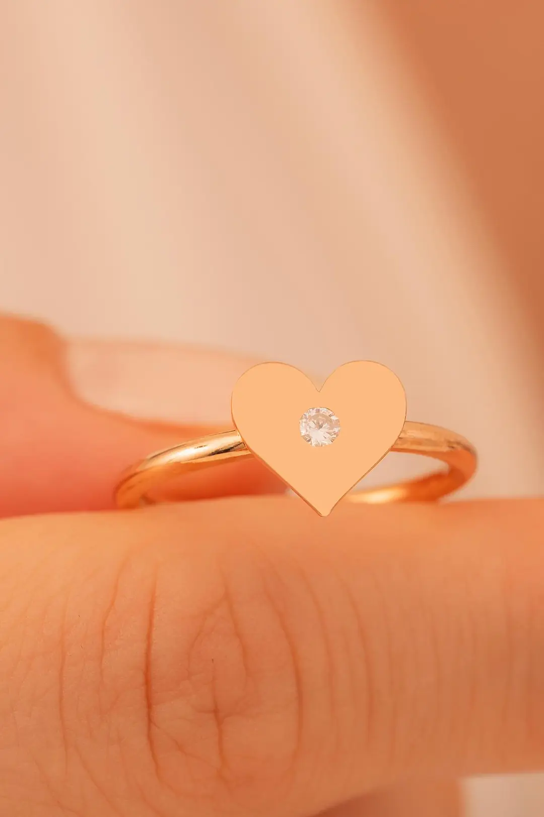Women's Silver Ring Handcrafted Rose Plated Heart Motif Zircon Stone-set Women's Ring