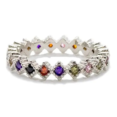 Colored Zircon Stone-set Women's Silver Ring
