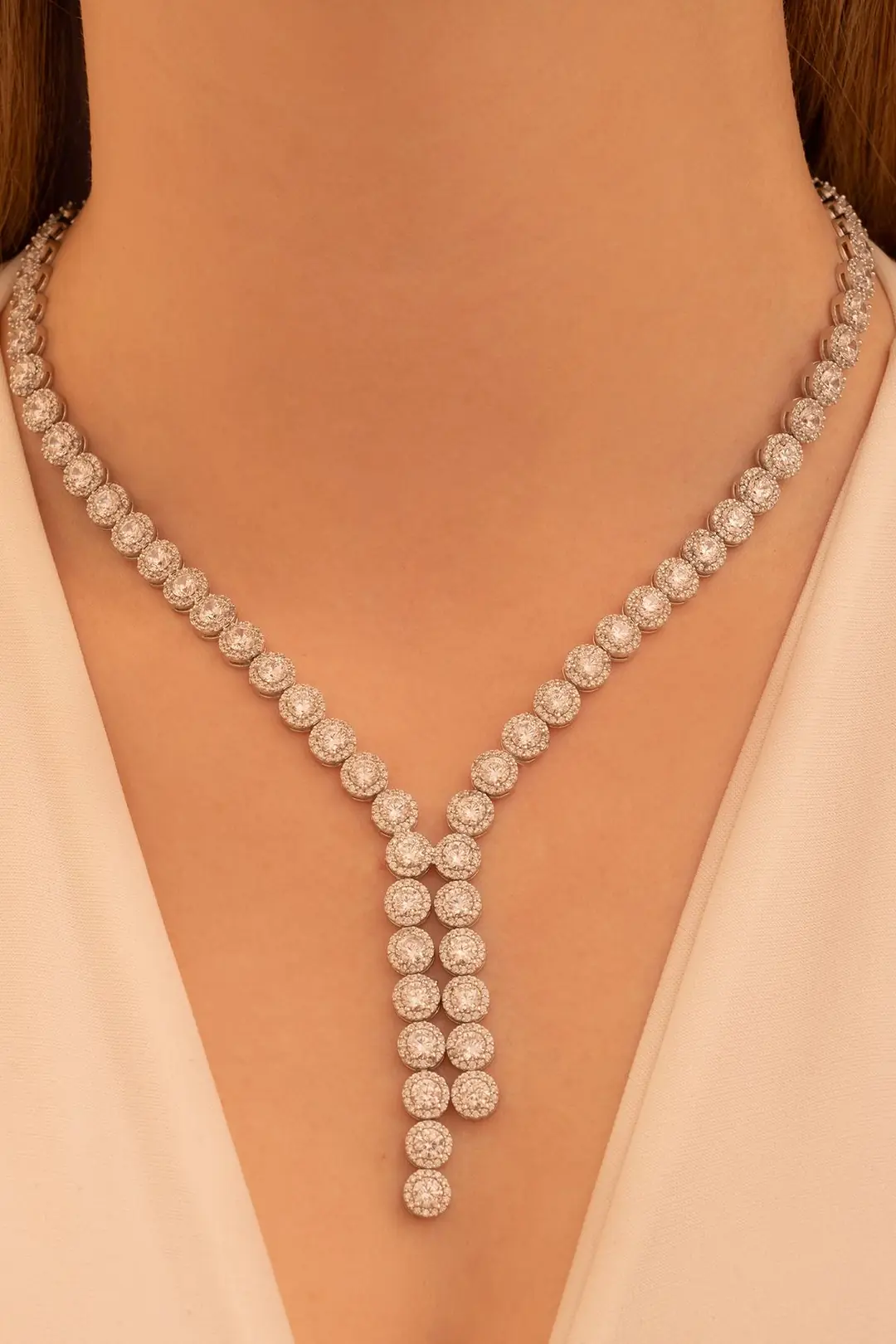 Women's Silver Necklace İdil Round Zircon Stone-set Women's Necklace