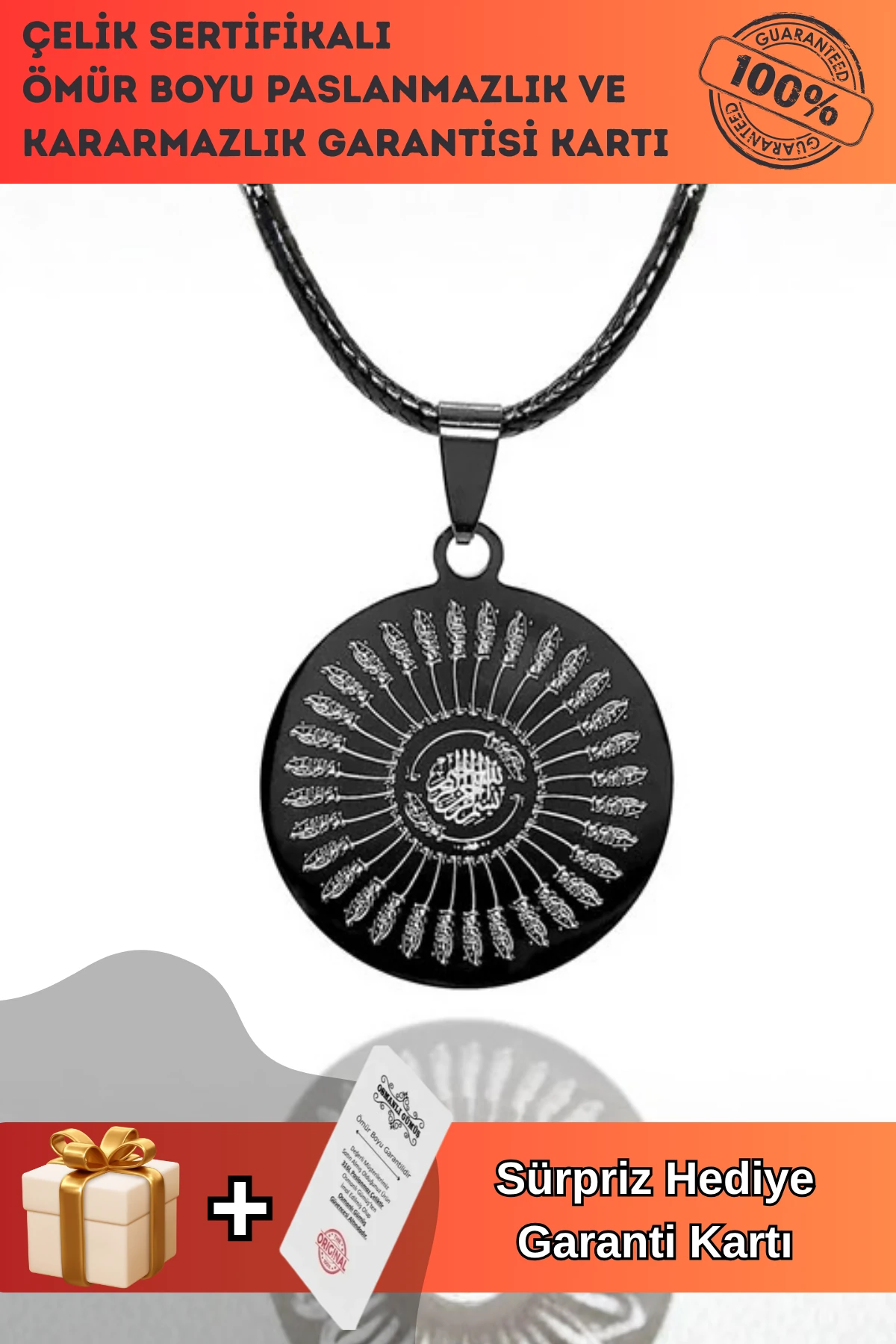 35 Besmele Bayan Erkek Çelik Deri Kolye